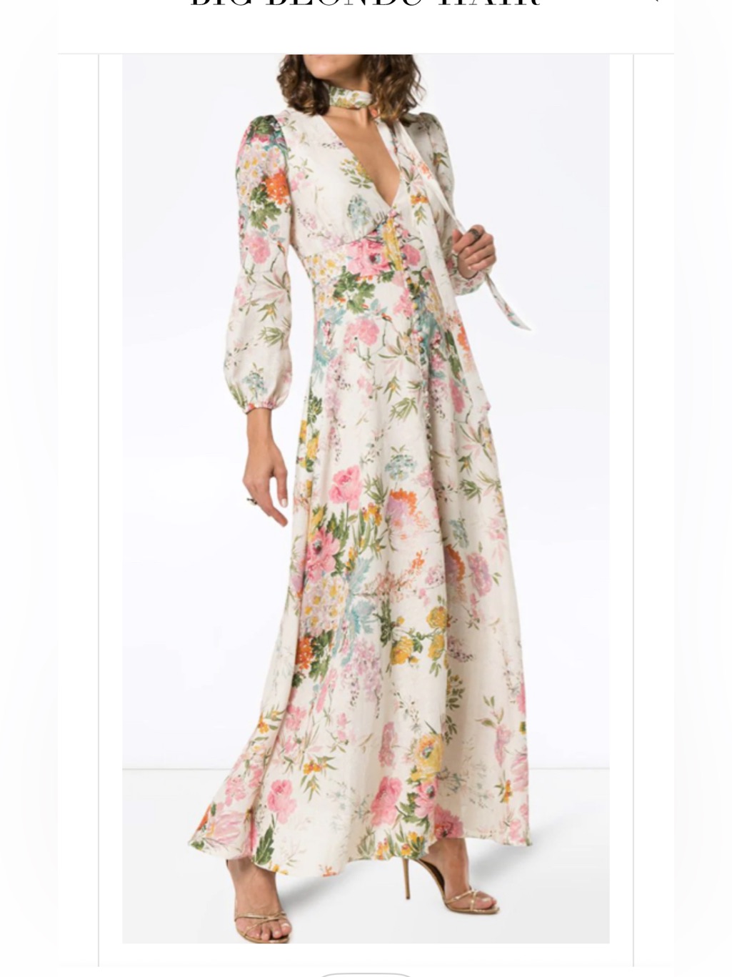 Zimmermann Cream Floral Tie-Neck Maxi Dress With Pink And Yellow Blooms